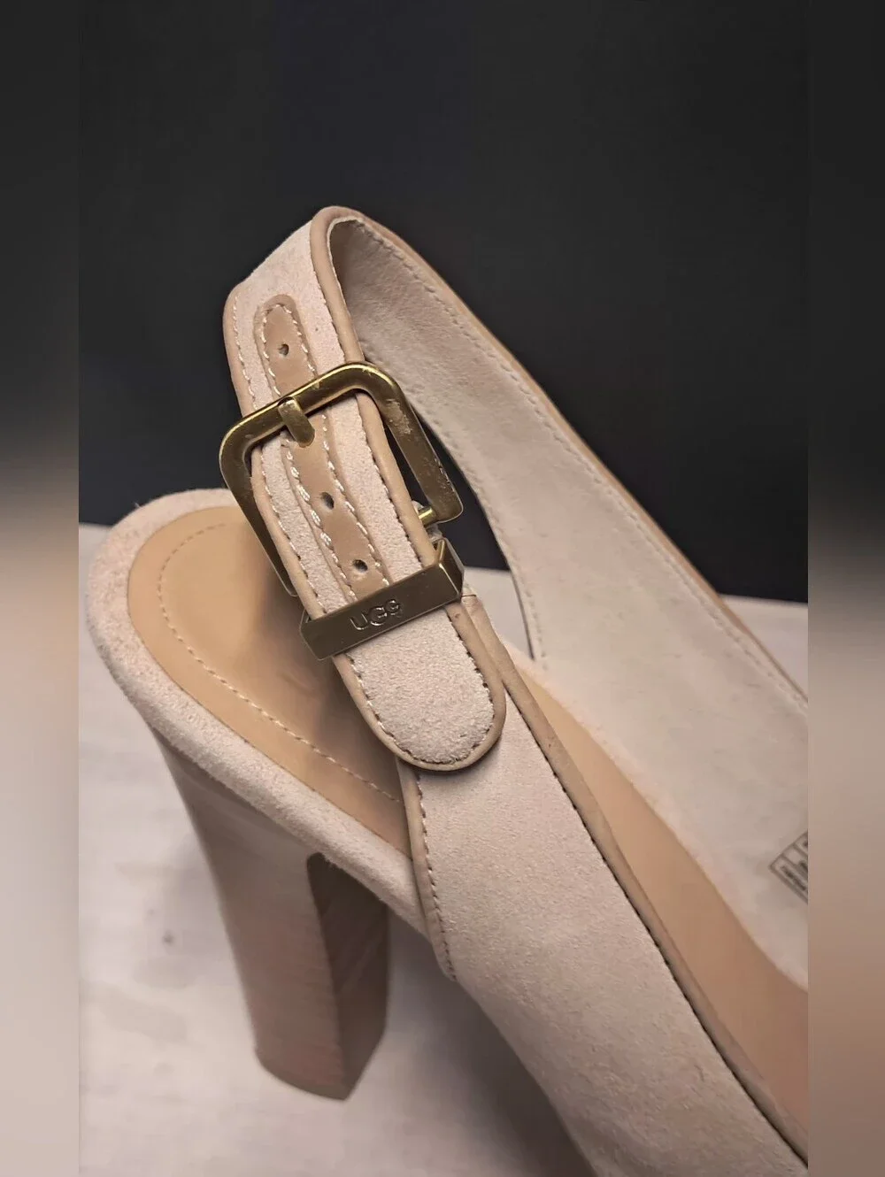 UGG Women's Open-Toe Slingback Heels in Beige Suede